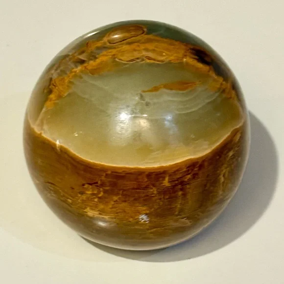 VINTAGE Natural Polished Stone Paperweight. Browns, Greens. Flat Bottom. 3.5” - Picture 2 of 4